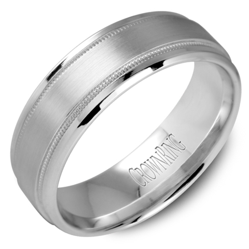 14K White Gold 7mm Milgrain Accented Wedding Band