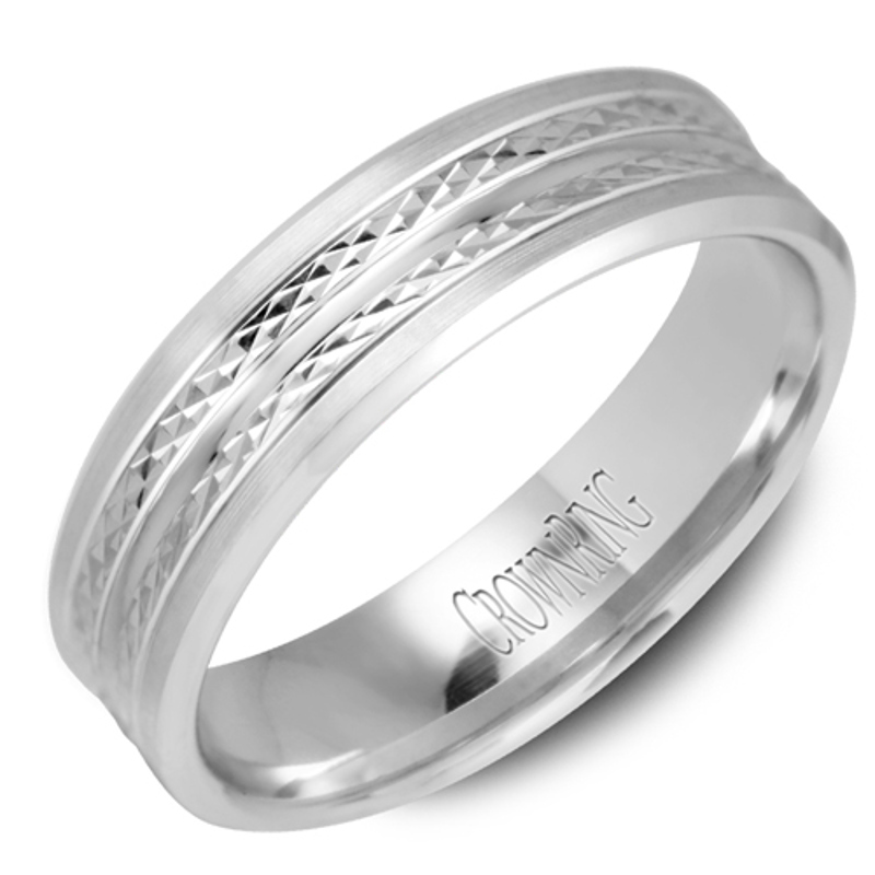 14K White Gold 6mm Double Carved Row Wedding Band