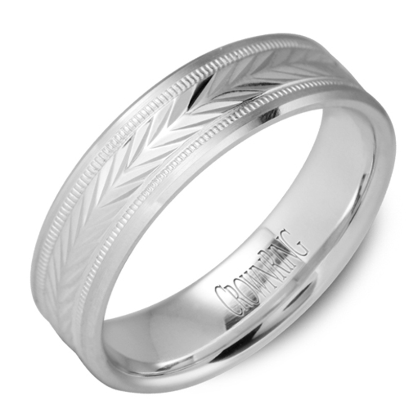 14K White Gold 6mm Chevron Accented Wedding Band
