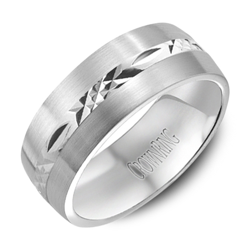 14K White Gold Diamond Cut Detailing Wedding Band