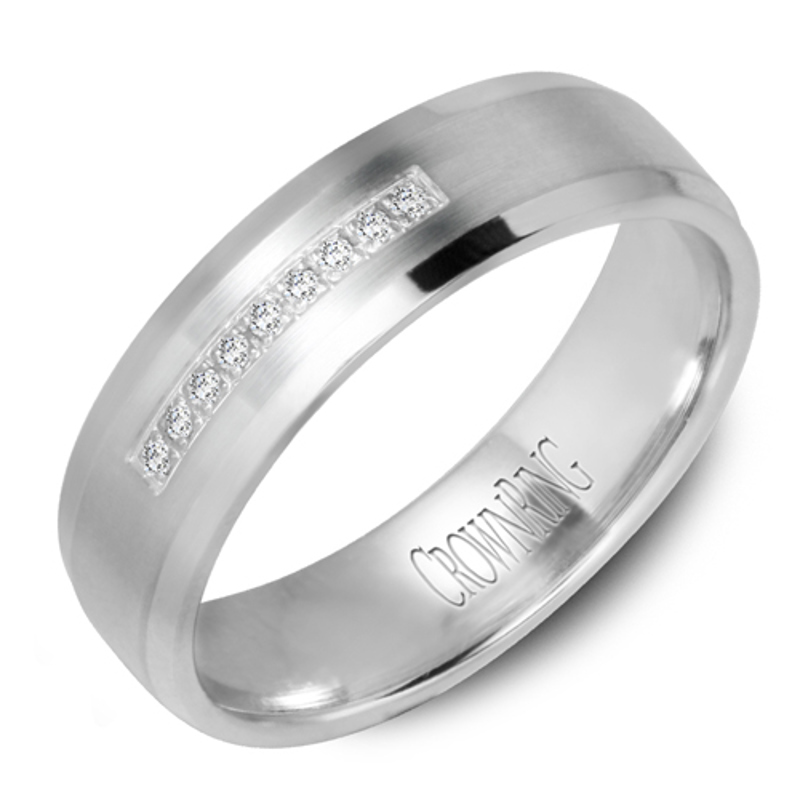14K White Gold Round Diamond 6mm Wedding Band
