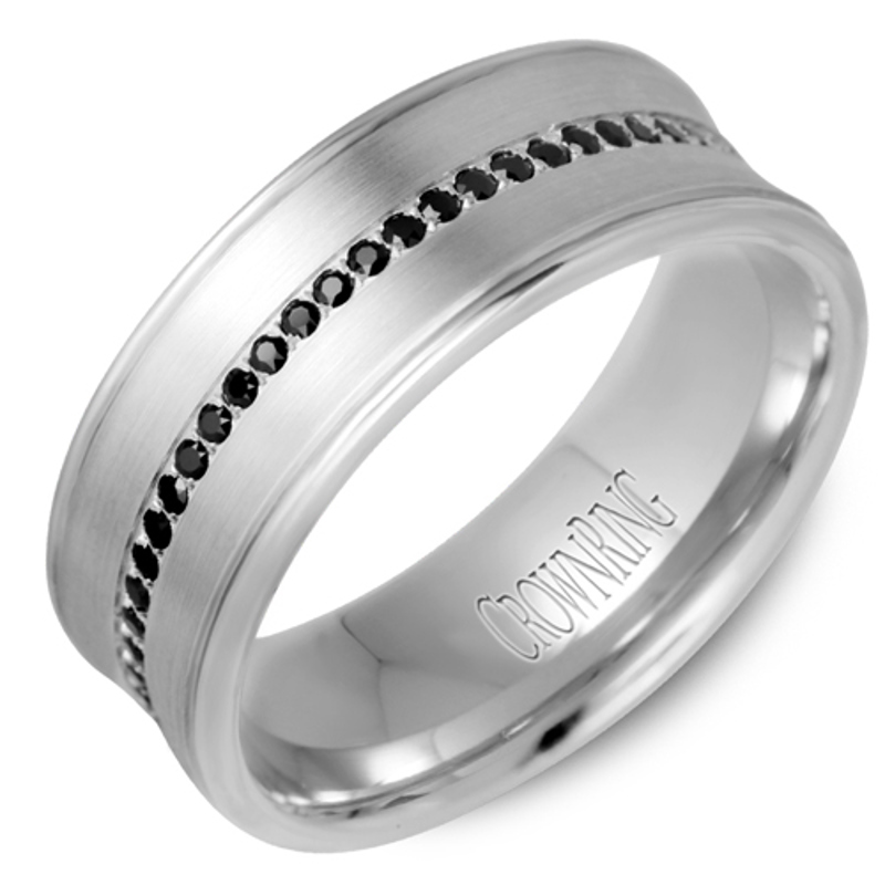 14K White Gold 8mm Black Diamond Wedding Band
