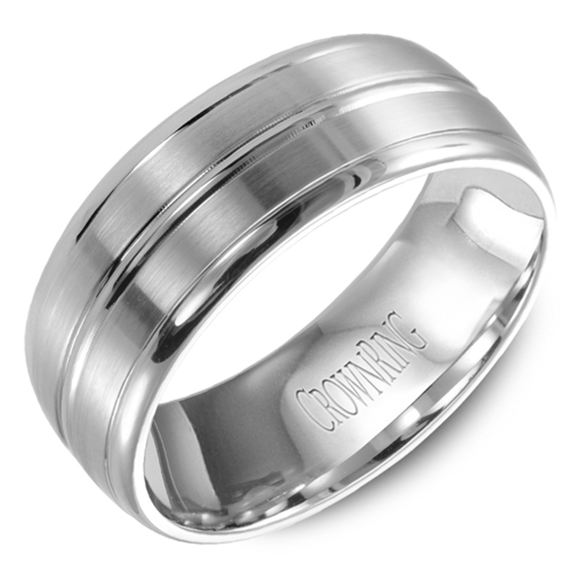 14K White Gold Multi-Row Brushed 8mm Wedding Band