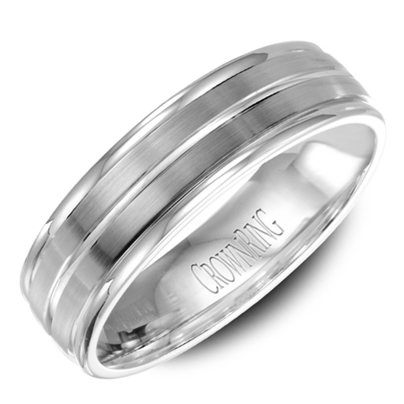 14K White Gold Multi-Row Brushed 6mm Wedding Band