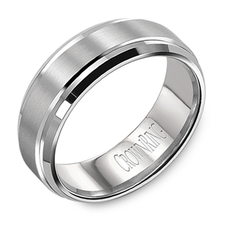 14K White Gold Raised Center 7mm Wedding Band