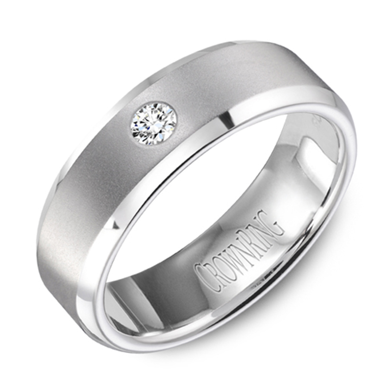 14K White Gold Beveled Diamond 7mm Wedding Band