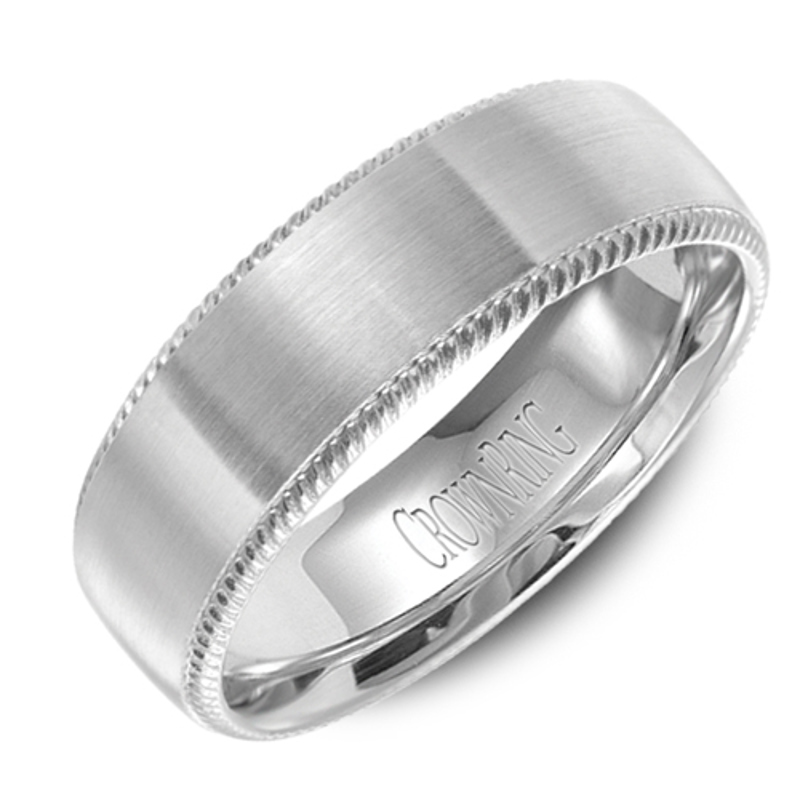 14K White Gold 7mm Brushed Wedding Band