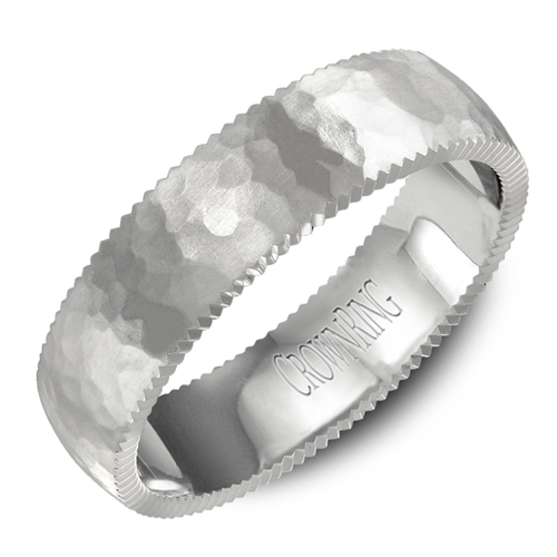14K White Gold Hammered 6mm Wedding Band