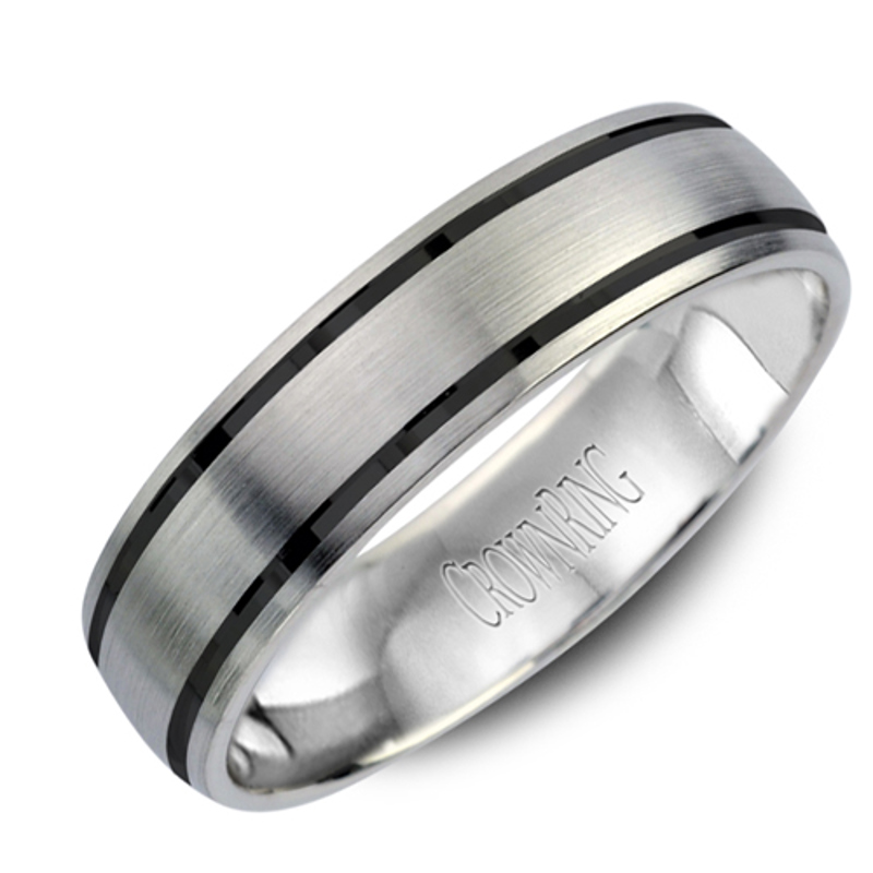 14K White Gold and Black Enamel 5.5mm Wedding Band