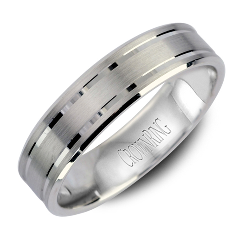 14K White Gold Alternating Row 5.5mm Wedding Band