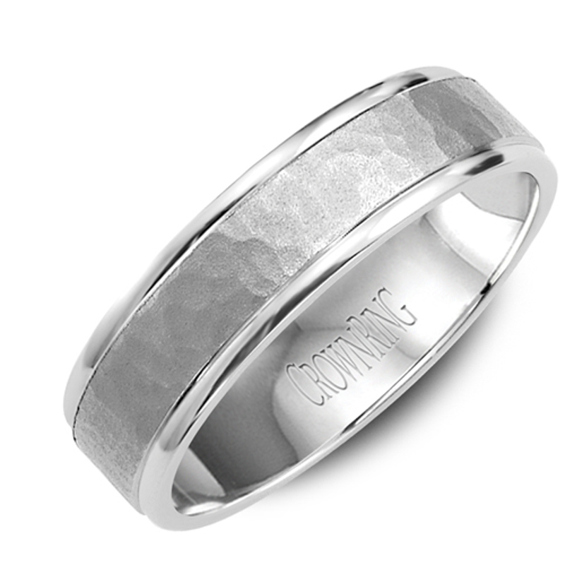 14K White Gold Hammered 5.5mm Wedding Band