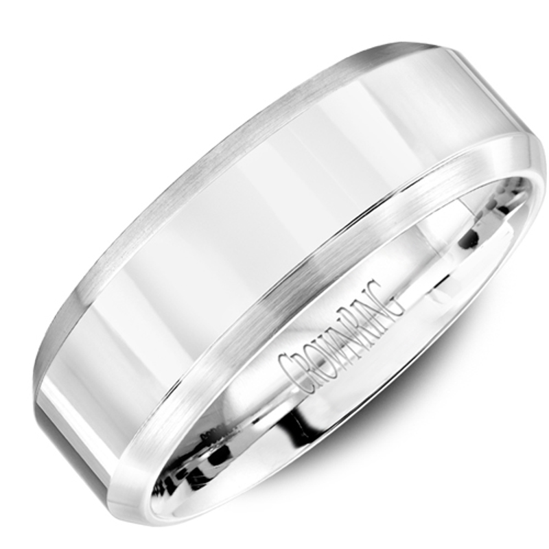 14K White Gold High Polish Bevel 7mm Wedding Band
