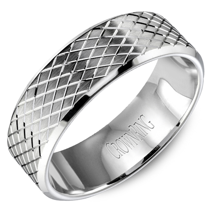 14K White Gold Criss Cross 6.5mm Wedding Band