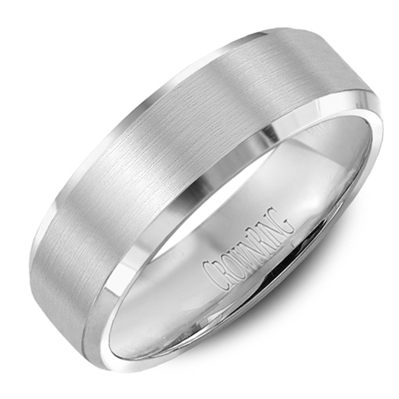 14K White Gold High Polish Bevel 6mm Wedding Band
