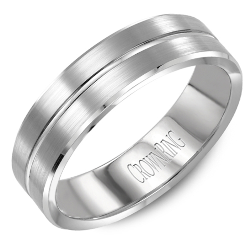 14K White Gold Brushed Finish 6mm Wedding Band