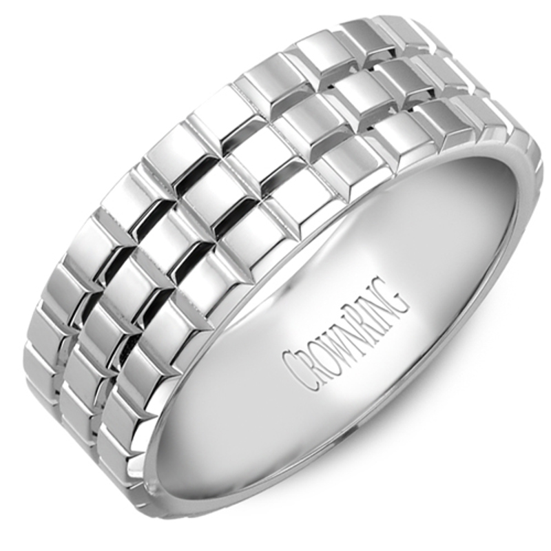 14K White Gold 7.5mm Geometric Shape Wedding Band