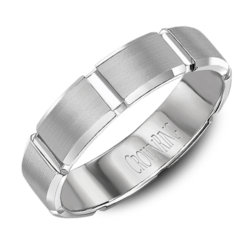 14K White Gold 5.5mm Geometric Wedding Band