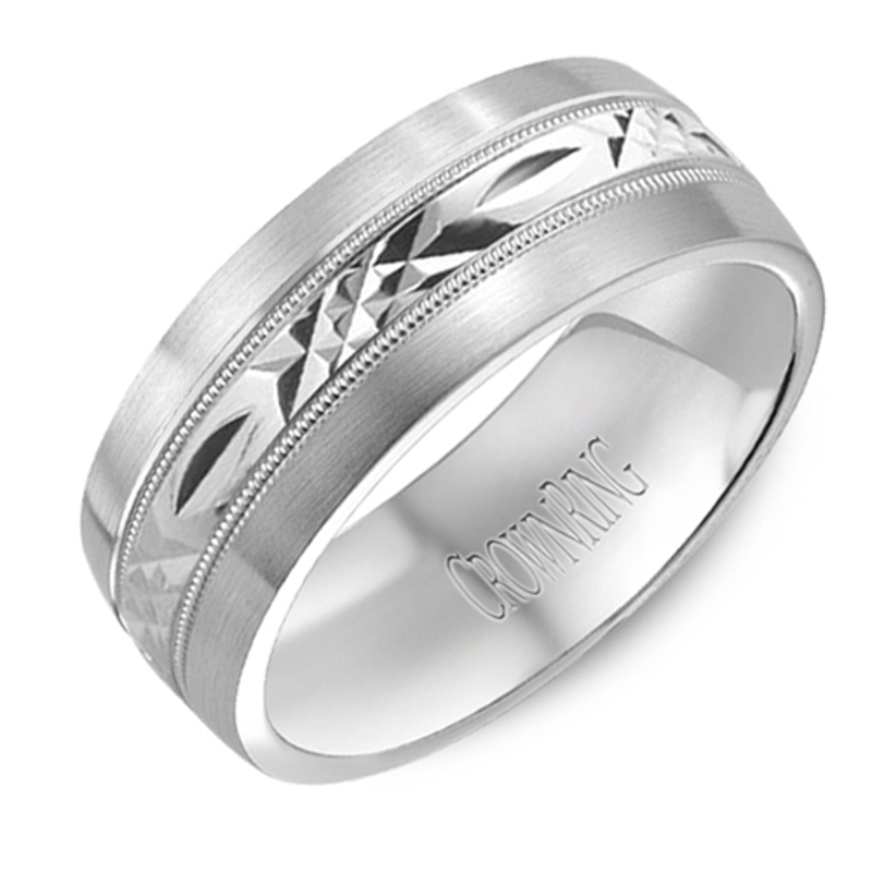 14K White Gold 8mm Diamond Cut Wedding Band