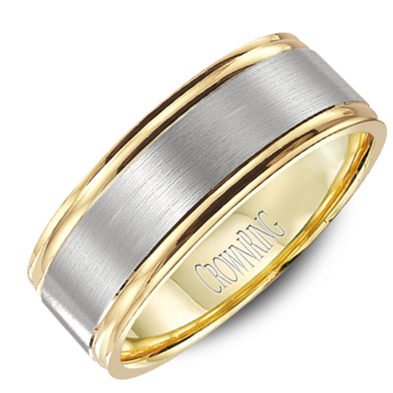 14K White and Yellow Gold Brushed 8mm Wedding Band