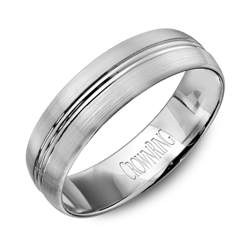 14K White Gold Double Ribbed 6mm Wedding Band