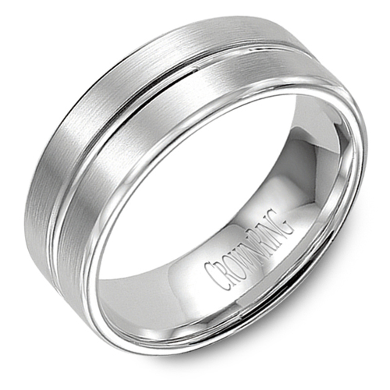 14K White Gold 8mm Double Row Brushed Wedding Band