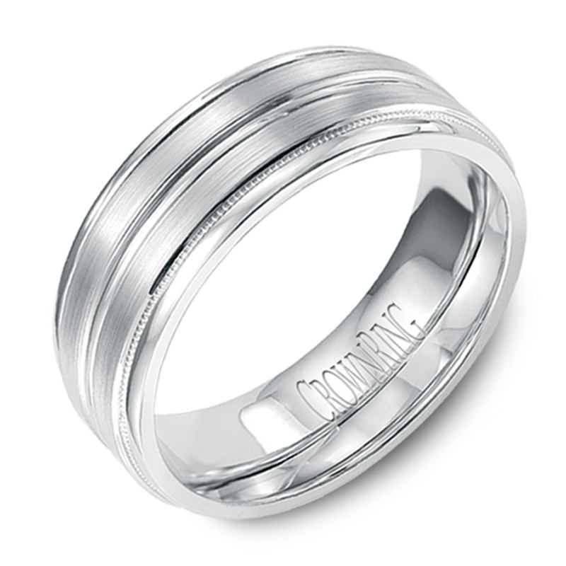 14K White Gold Multi-Row 8mm Brushed Wedding Band