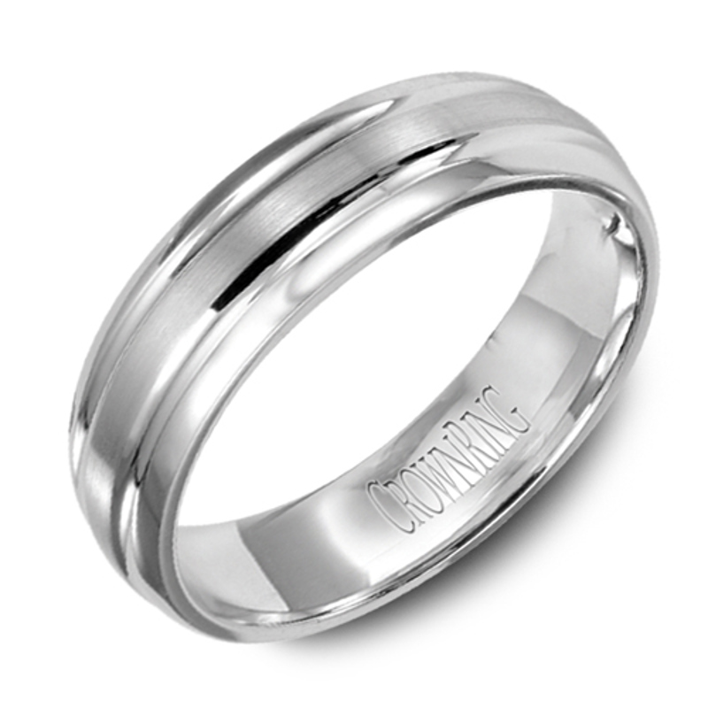 14K White Gold Ribbed Brushed 6mm Wedding Band