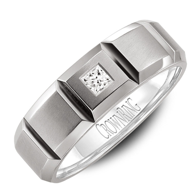 14K White Gold 7mm Band with Princess Cut Diamond