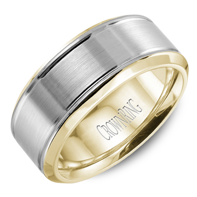 14K White and Yellow Gold Brushed 8mm Wedding Band