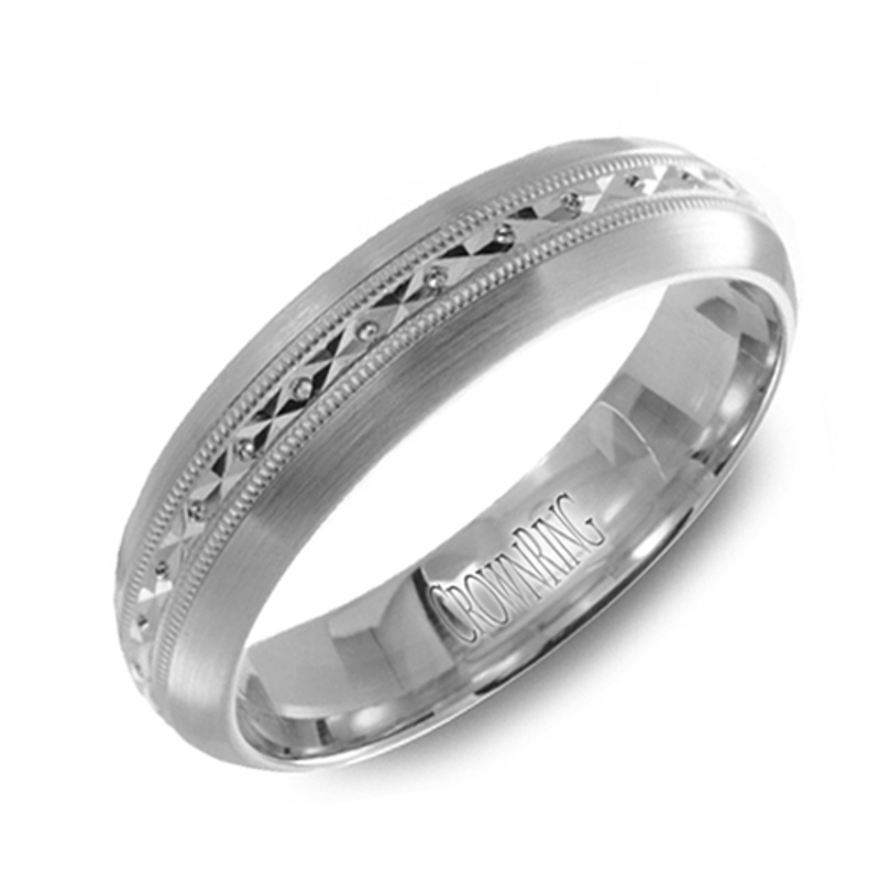 14K White Gold Diamond Cut 6mm Wedding Band