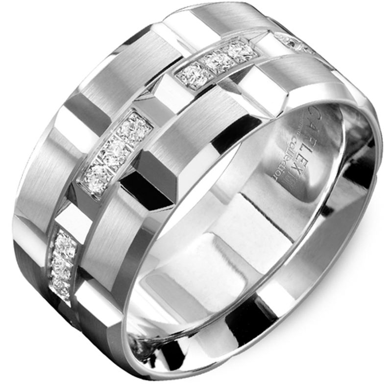18K White Gold 11mm Diamond Wedding Band