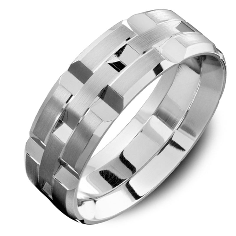 18K White Gold 7.5mm Beveled Wedding Band