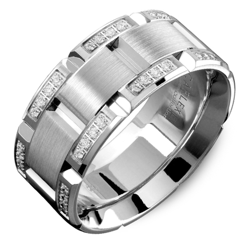 18K White Gold Diamond 9.5mm Wedding Band