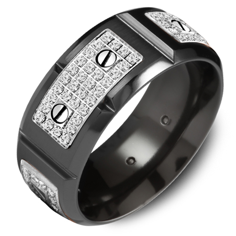 18K White Gold & Cobalt Diamond 9.5mm Wedding Band