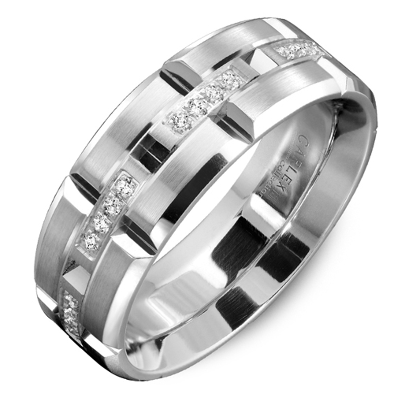 18K White Gold 7.5mm Diamond Wedding Band