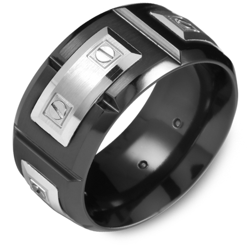 Black Cobalt and 18K White Gold 11mm Wedding Band