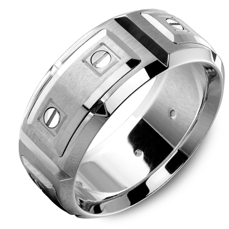 18K White Gold 9.5mm Beveled Wedding Band