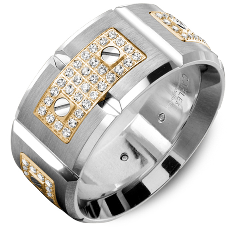 18K Two-Tone Diamond 11mm Wedding Band