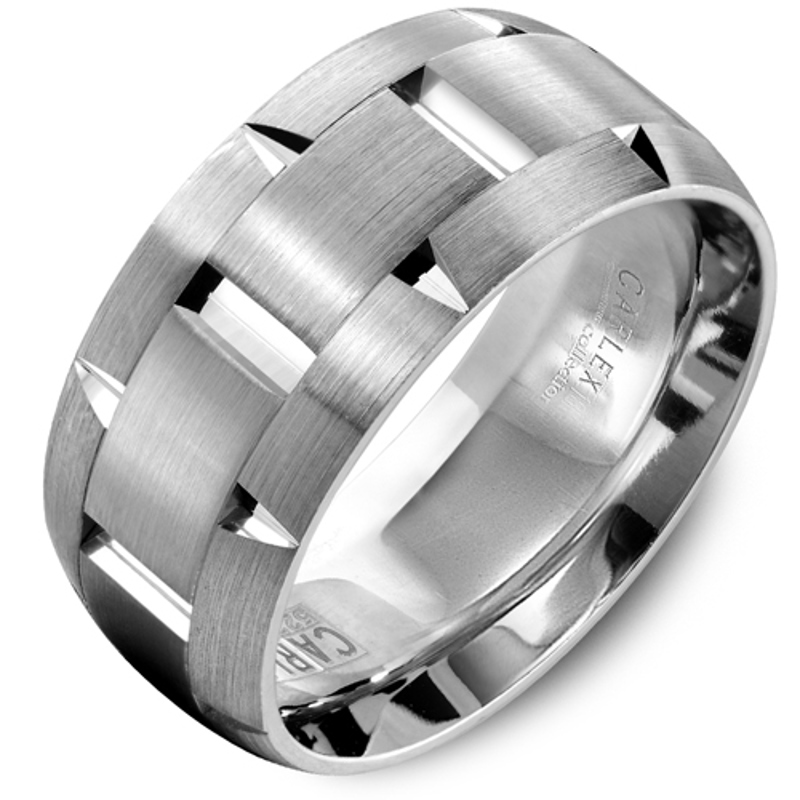18K White Gold 9.5mm Geometric Shape Wedding Band