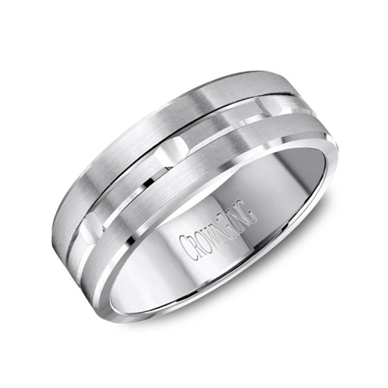 14K White Gold Triple Brushed Row Wedding Band