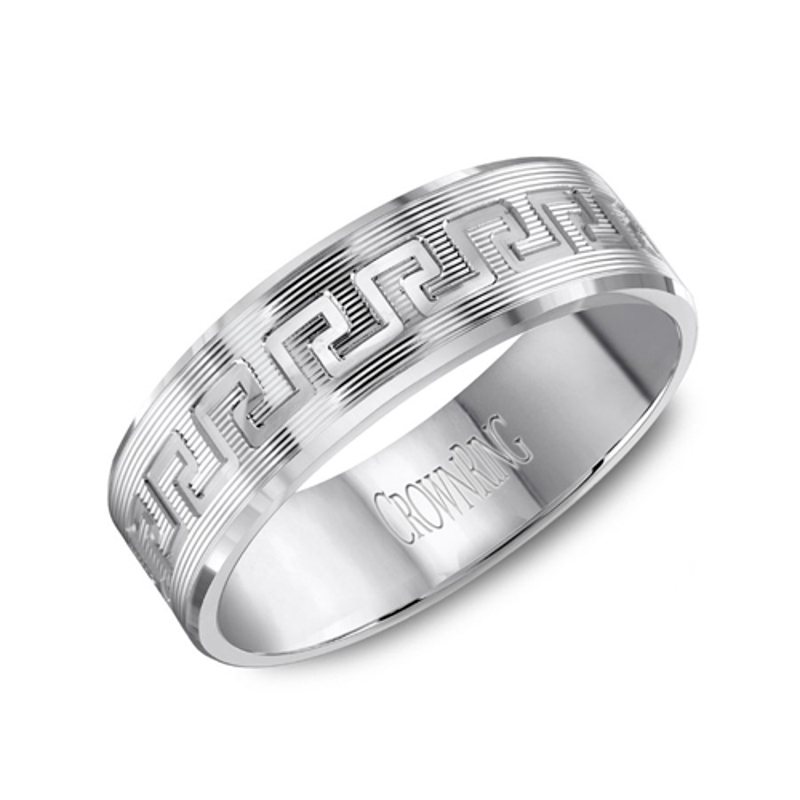 14K White Gold 7mm Carved Wedding Band
