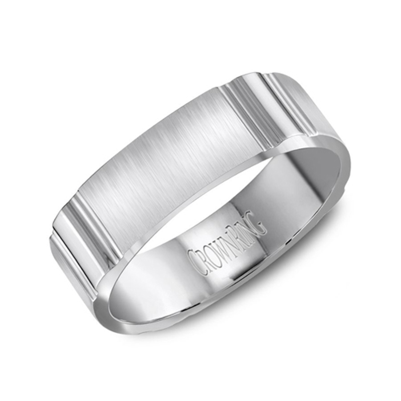 14K White Gold 6mm Square Ridge Wedding Band