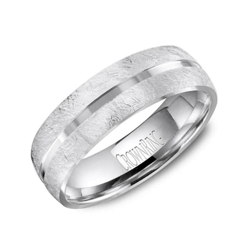 14K White Gold 6mm Textured Wedding Band