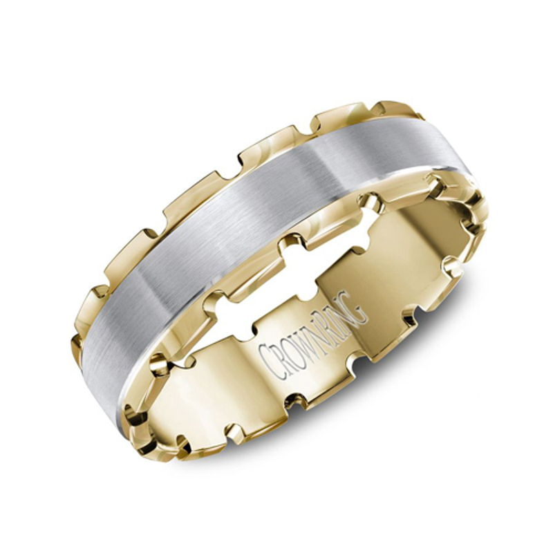 14K White and Yellow Gold 6mm Notched Wedding Band
