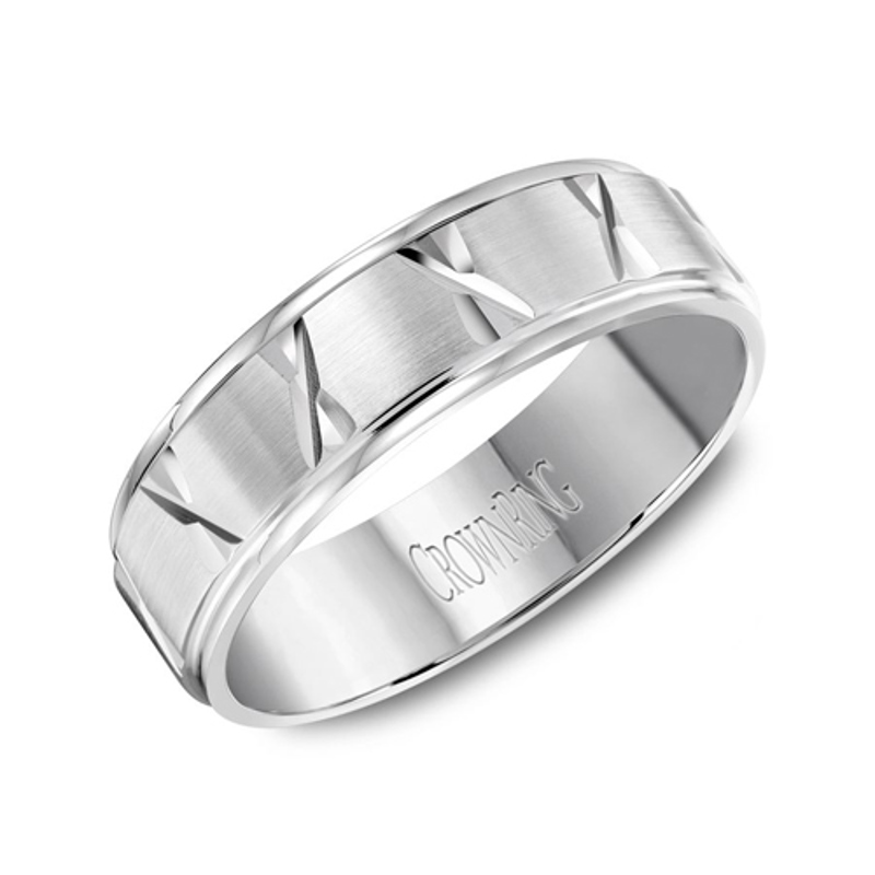 14K White Gold 6mm Carved Criss-cross Wedding Band