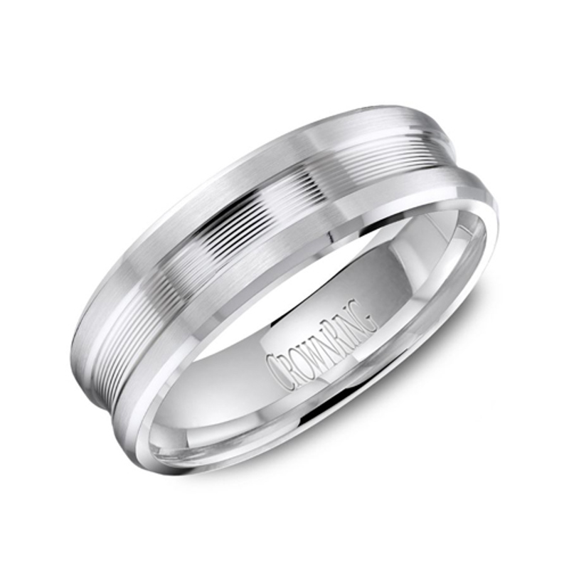 14K White Gold 6mm Beveled Ridge Wedding Band