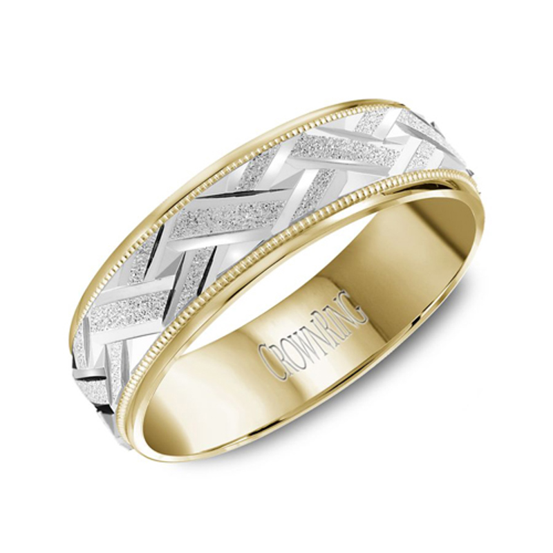 14K White and Yellow Gold 6mm Wedding Band