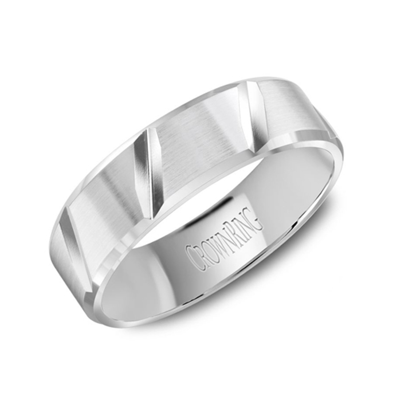 14K White Gold 6mm Diagonal Beveled Wedding Band