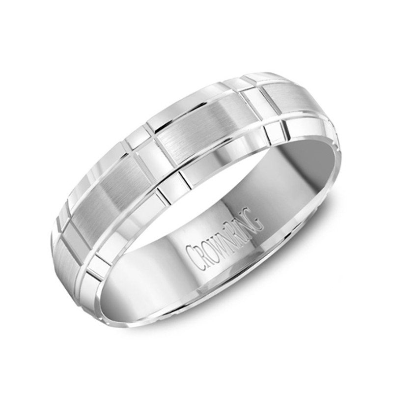 14K White Gold 6mm Beveled Brushed Wedding Band