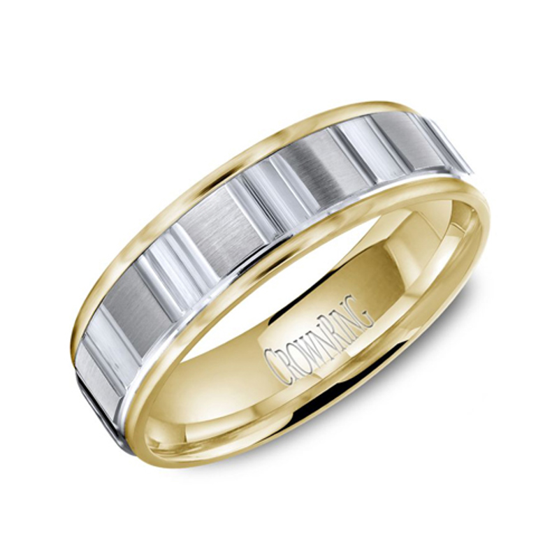 14K White and Yellow Gold 6mm Notched Wedding Band